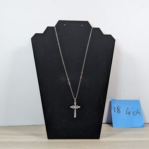 Silver Tone Cross Necklace Infinity Design CZ Pendant 18” Chain Elegant